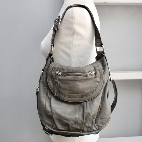 Kenneth Cole New York Handbags - Kenneth Cole New York VTG  Y2K Gray Leather Satchel Shoulder Purse Crossbody Bag